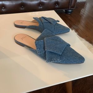 Jcrew Denim Bow Flat Mules